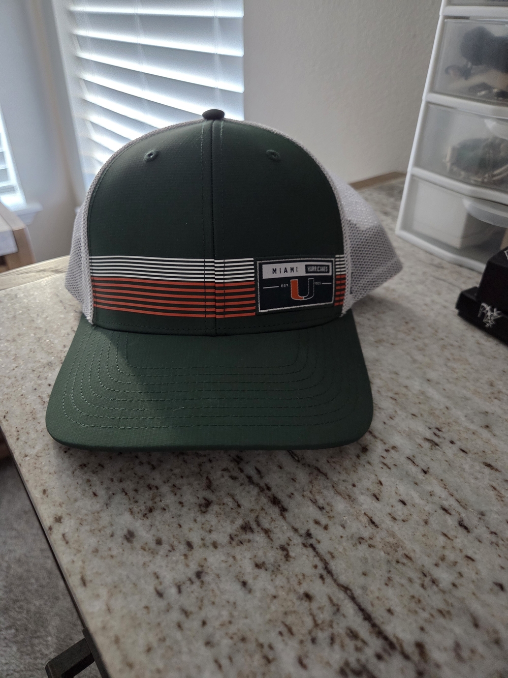 Miami Hurricanes Trucker Hat - Green with Orange & White Stripe